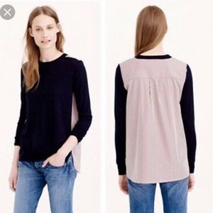 J.CREW mixed media navy and striped pullover top